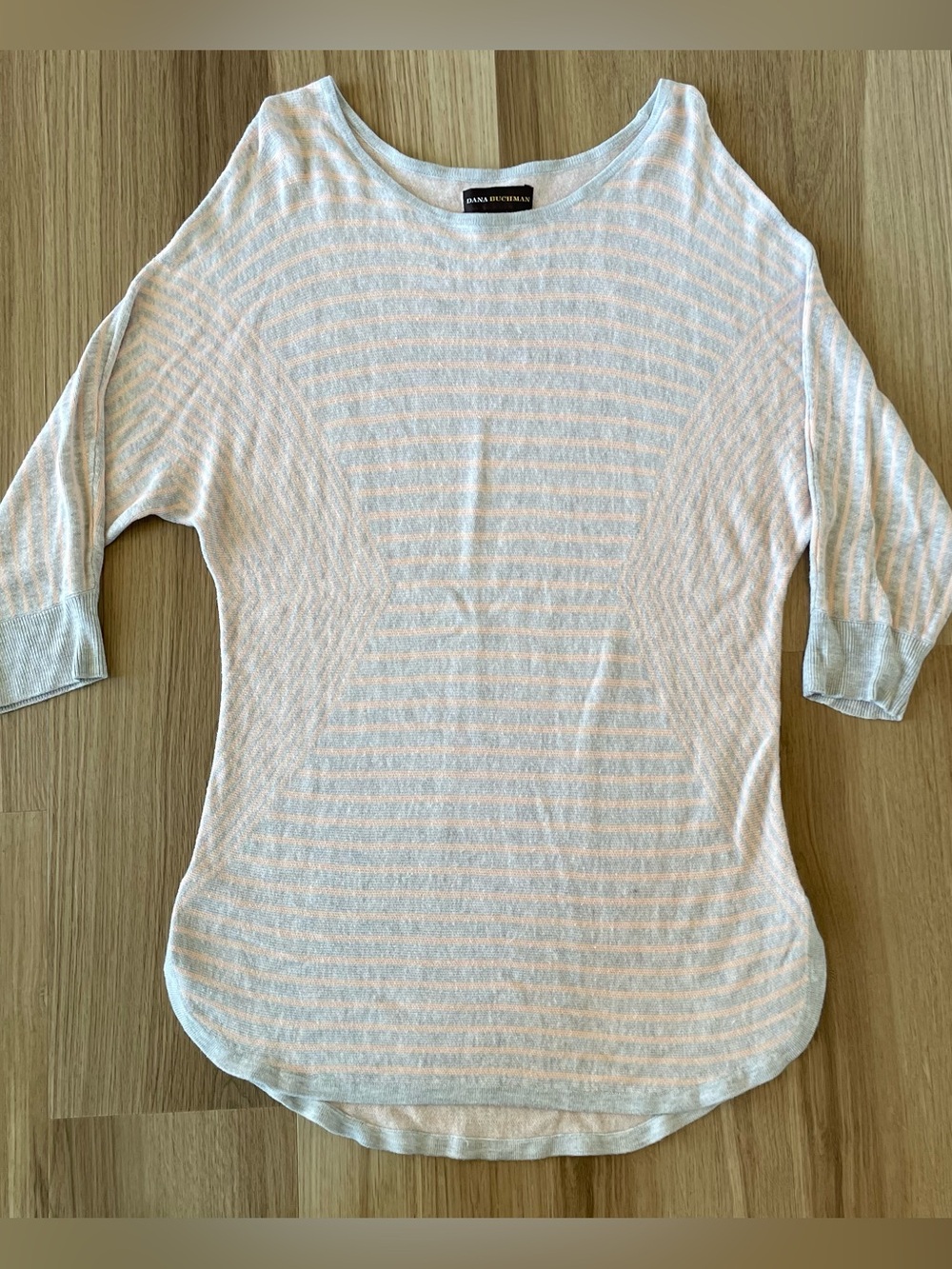 Dana Buchman Women XL Gray/Pink Stripe Knit Scoop 3/4 Sleeve Top Indie y2k party
